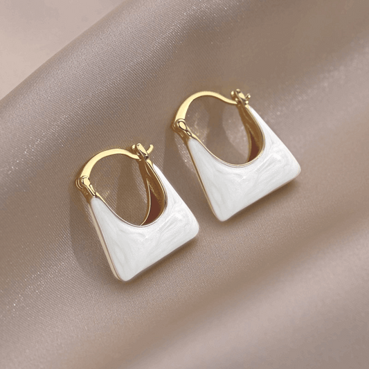 Trendy Elegant White Enamel Handbag Shaped Hoop Korean Earrings for Women