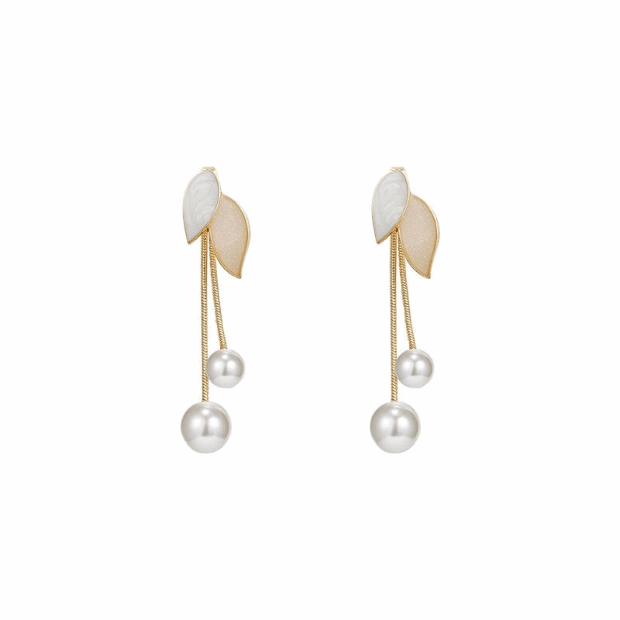 Latest Long Two Leaf Long Beige Color Tassel Dangle Korean Earrings Stud and Drop Both Pattern