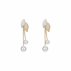 Latest Long Two Leaf Long Beige Color Tassel Dangle Korean Earrings Stud and Drop Both Pattern