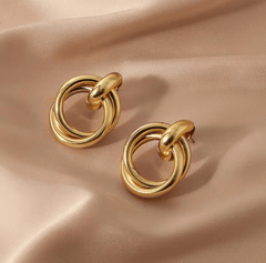 Cross Shaped Two layer Circle Earrings European and American Exaggerated Metal Earrings Light Luxury Gold Korean Earrings