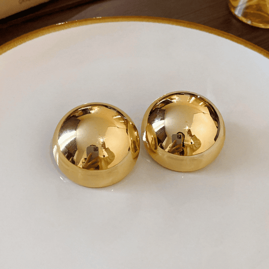 European Style Punk Fashion Golden Big Half Metal Ball Round Korean Stud Earrings for Women