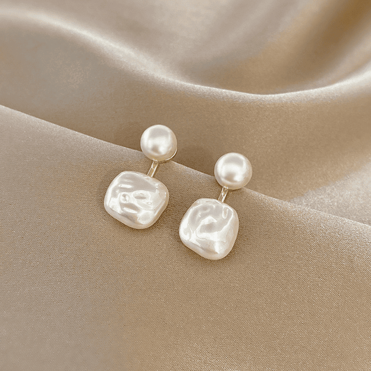 Trendy White Square Double Imitation Pearl Elegant Korean Drop Earrings for Women
