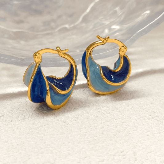 French Retro Blue Enamel Oil Spiral Sense Twisted Hoop Korean Earrings for Female