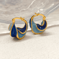 French Retro Blue Enamel Oil Spiral Sense Twisted Hoop Korean Earrings for Female