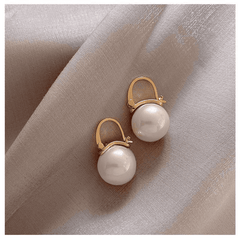 Luxury Simple Small Gold White Pearl Hoop Korean Earrings for Women
