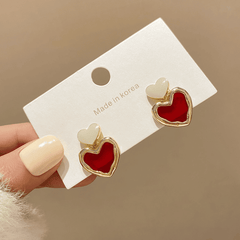 Retro Cute Trendy Statement Red Love Small Heart Shaped Stud earring for Women