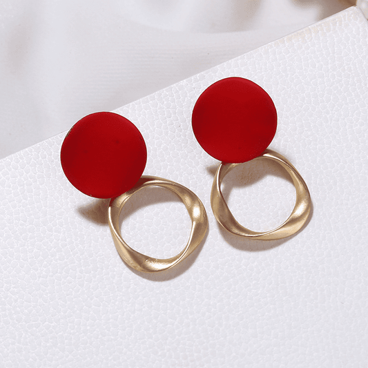 Fashionable and Minimalist Red Light Luxury Style Golden Matte Wave Curved Metallic Korean Earrings