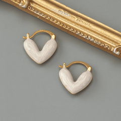 Gold Plated Romantic White Enamel Heart Shaped Pendant Drop Korean Earrings for Women