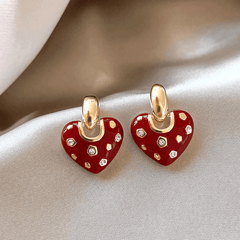 Vintage Trendy Red Enamel Metal Love Small Heart Shaped Korean Style Hoop Earrings for Women