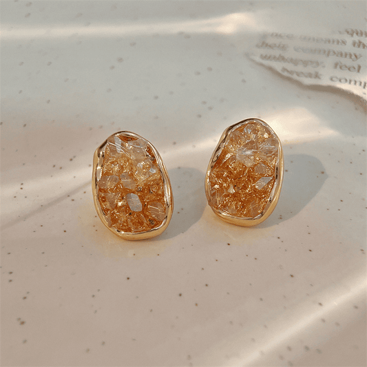 Elegant Orange Color Crystal Irregular Oval Shaped Stud Korean Earrings