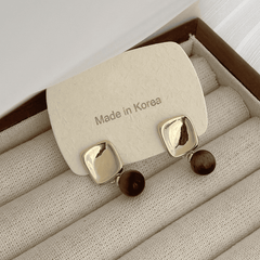 Europe Trendy Geometric Metal Tiger Eye Stone Korean Drop Earrings for Women