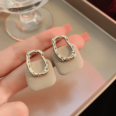 Retro Square White Fabric Geometric Hanging Hollow Gold Metal Trendy Drop Korean Earrings