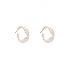 French Circle White Irregular Twisted Round Enamel Style Korean Fashion Earring