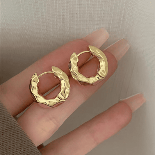Retro Golden Irregular Metal Circle Luxury Hoop Korean Earrings for Women