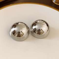 European Style Punk Fashion Silver Big Half Metal Ball Round Korean Stud Earrings for Women