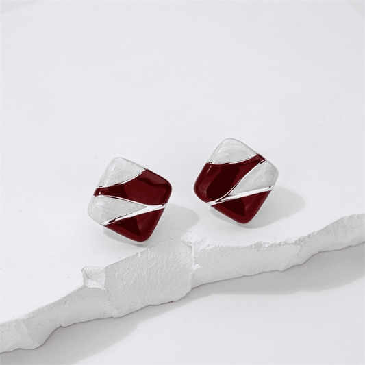 Red Color Resin Square Gold Plated Geometric Stud Korean Earrings for Girls