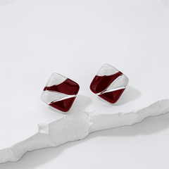 Red Color Resin Square Gold Plated Geometric Stud Korean Earrings for Girls