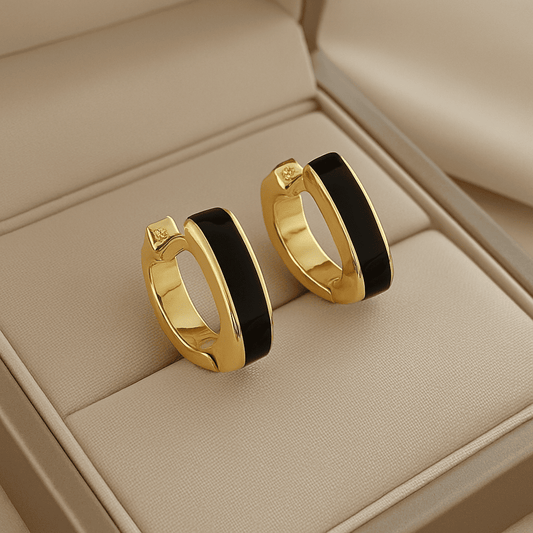Trendy Black Glaze Enamel Square Small Hoop Korean Earring For Women
