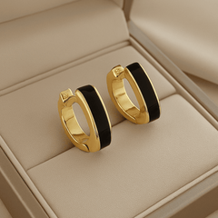 Trendy Black Glaze Enamel Square Small Hoop Korean Earring For Women