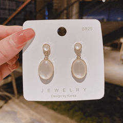 Korean Style Transparent Oval Shaped Opal Drop Korean Earring for Women