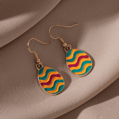 Multicolor Egg Shaped wavy design Enamel Teardrop Shape Korean Drop Earrings for Women