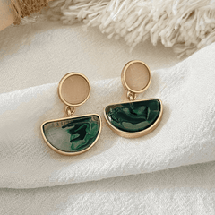 Vintage Metallic Green Resin Pendant Style Geometric Korean Drop Earrings for Women