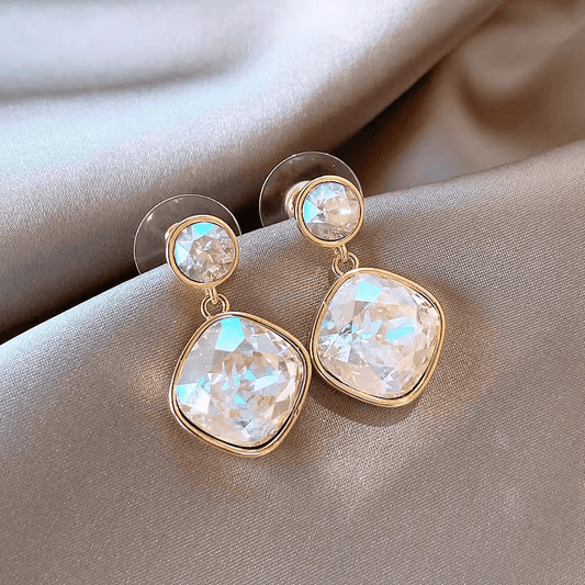 Sparkling Zircon Color Light Luxury Square Drop Korean Earrings for Women