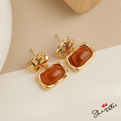 Trendy Vintage Gold Color Square Amber Resin Geometric Korean Drop Earrings for Women