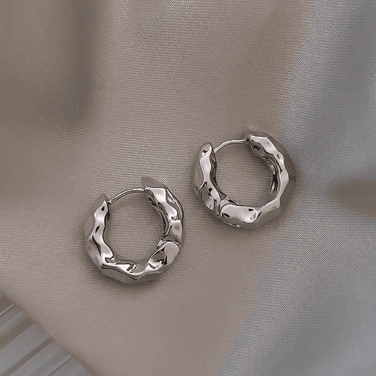 Retro Silver Irregular Metal Circle Luxury Hoop Korean Earrings for Women