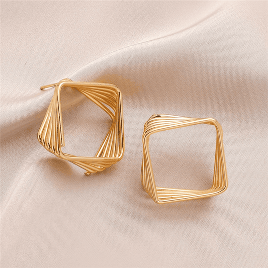 Korean Minimalist Classic Gold Square Earrings Geometric Twisted Wire Hoop Studs Earrings for Women