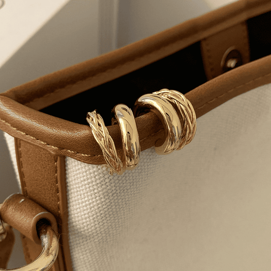 Elegant Gold Plated Double Layered C Shape Twisted Hoop Korean Earrings for Women