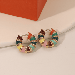 Vintage Multicolour Drip Oil Enamel C Shape Twisted Bamboo Joint Pattern Korean Style Premium Korean Hoop Earrings for Girls
