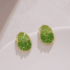 Elegant Green Color Crystal Irregular Oval Shaped Stud Korean Earrings