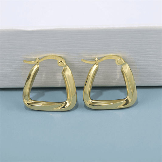 Classic Simple Golden Twisted Square Hoop Korean Earrings for Women