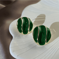 Green Glaze Enamel Geometric Irregular Round Stud Korean Fashion Earrings for Office