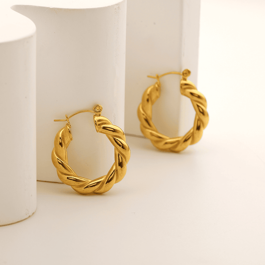 Classical Threaded Golden Twisted Hoop Copper Korean Earrings For Women