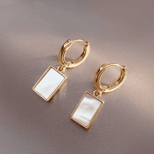 Latest White Shell Glass Square Pendant Luxury Drop Korean Earring for Woman