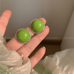 Vintage Trendy Latest Green Metallic Round Shaped Elegant Stud Korean Earrings for Girls