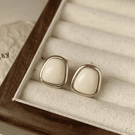 Simple Trapezoidal White Resin Geometric Retro Premium stud Korean Earrings