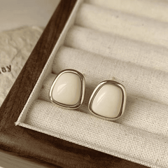 Simple Trapezoidal White Resin Geometric Retro Premium stud Korean Earrings