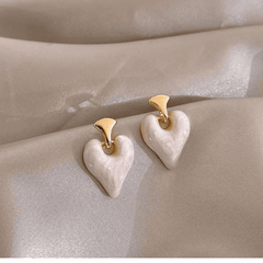 Minimalist Heart Shaped Love White Enamel Stud Korean Earring for Women Girls