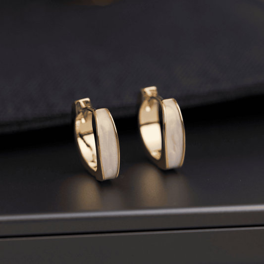 Trendy White Glaze Enamel Square Small Hoop Korean Earring For Women