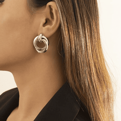 Cross Shaped Two layer Circle Earrings European and American Exaggerated Metal Earrings Light Luxury Silver Korean Earrings