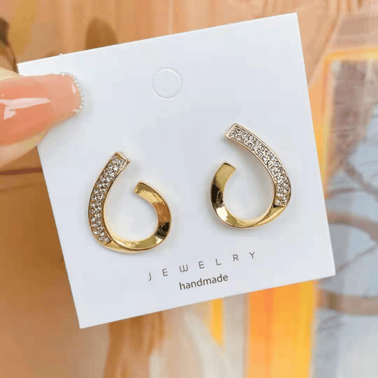 Trendy Geometric Twisted Gold Plated Rhinestone Stud Korean Earrings for Women