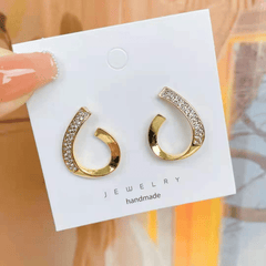 Trendy Geometric Twisted Gold Plated Rhinestone Stud Korean Earrings for Women