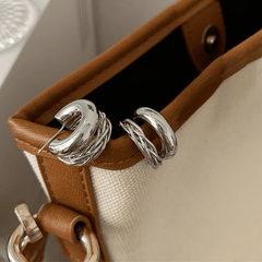 Elegant Silver Plated Double Layered C Shape Twisted Hoop Korean Earrings for Women