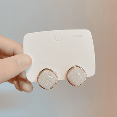 Trendy Retro Geometric Metal Square White Marble Stud Korean Earring for Girls