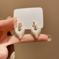 Minimalist Heart Shaped Love White Enamel Stud Korean Earring for Women Girls