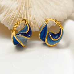 French Retro Blue Enamel Oil Spiral Sense Twisted Hoop Korean Earrings for Female