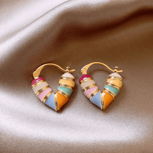 Romantic Multicolor Enamel Heart Shaped Dripping Oil Retro Love Korean Hoop Earring for Girls